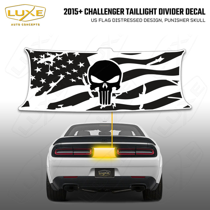 2015+ Challenger Taillight Center Divider Decal - US Flag Distressed Design, Punisher Skull