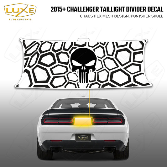 2015+ Challenger Taillight Center Divider Decal - Chaos Hex Mesh Design, Punisher Skull Kit