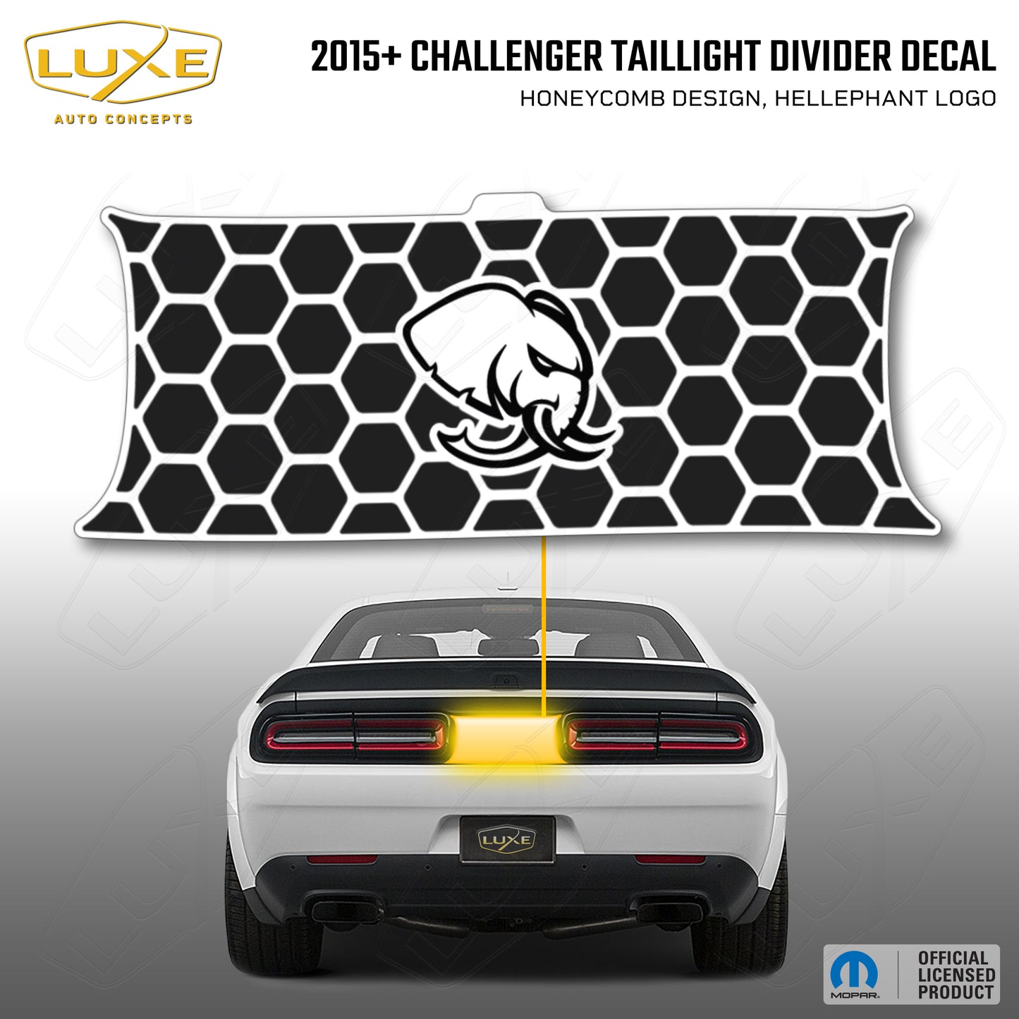 2015+ Challenger Taillight Center Divider Decal - Honeycomb Design, Hellephant Logo Kit