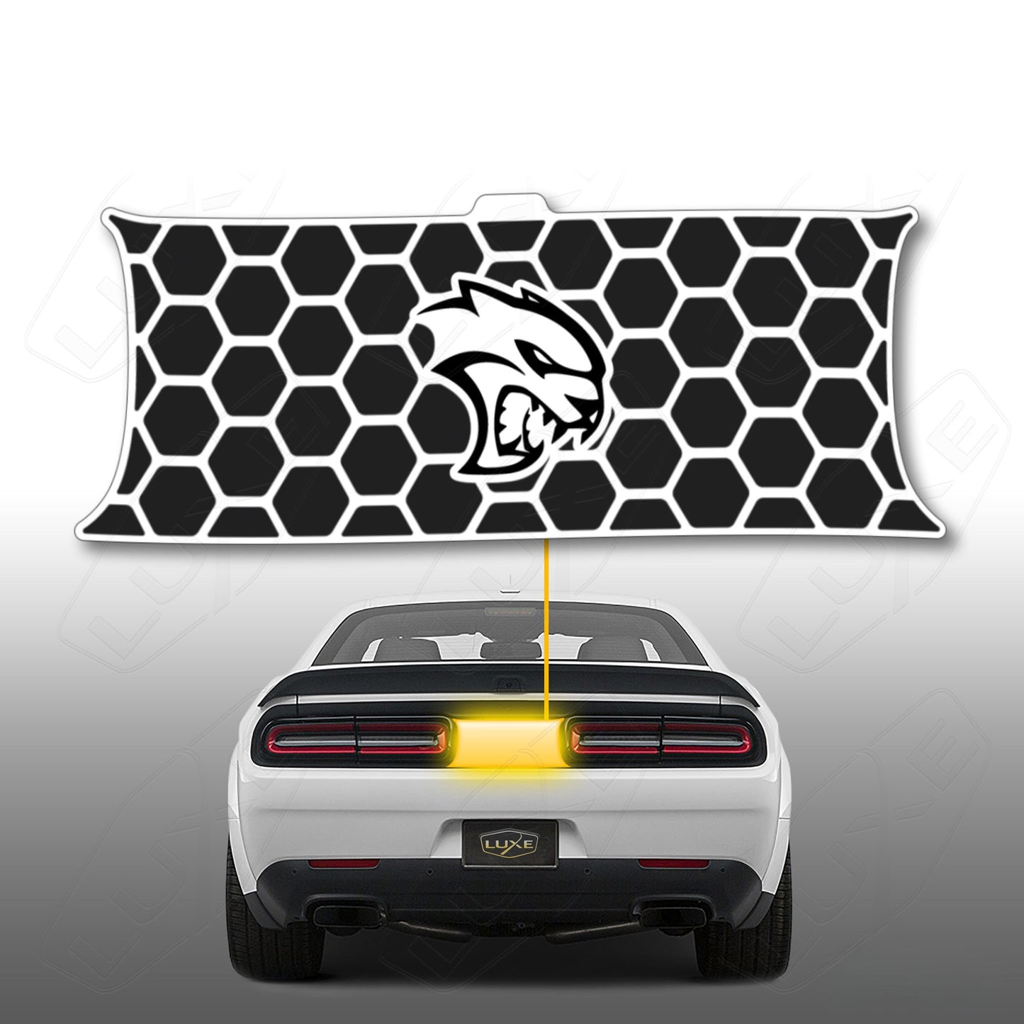 2015+ Challenger Taillight Center Divider Decal - Honeycomb Design, Hellcat Head Logo Kit