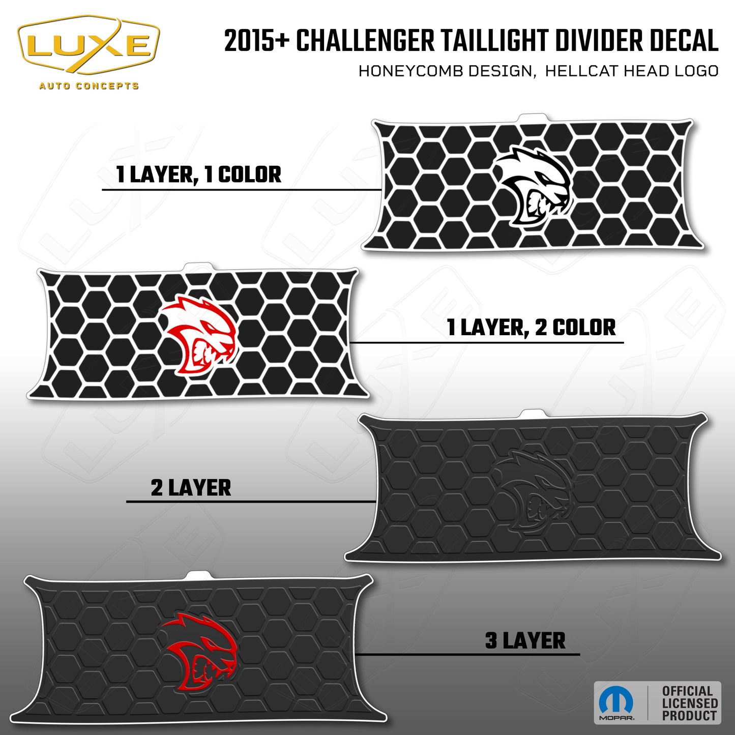 2015+ Challenger Taillight Center Divider Decal - Honeycomb Design, Hellcat Head Logo Kit