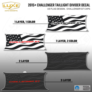 2015+ Challenger Taillight Center Divider Decal - US Flag Design, Challenger GT Caps Kit