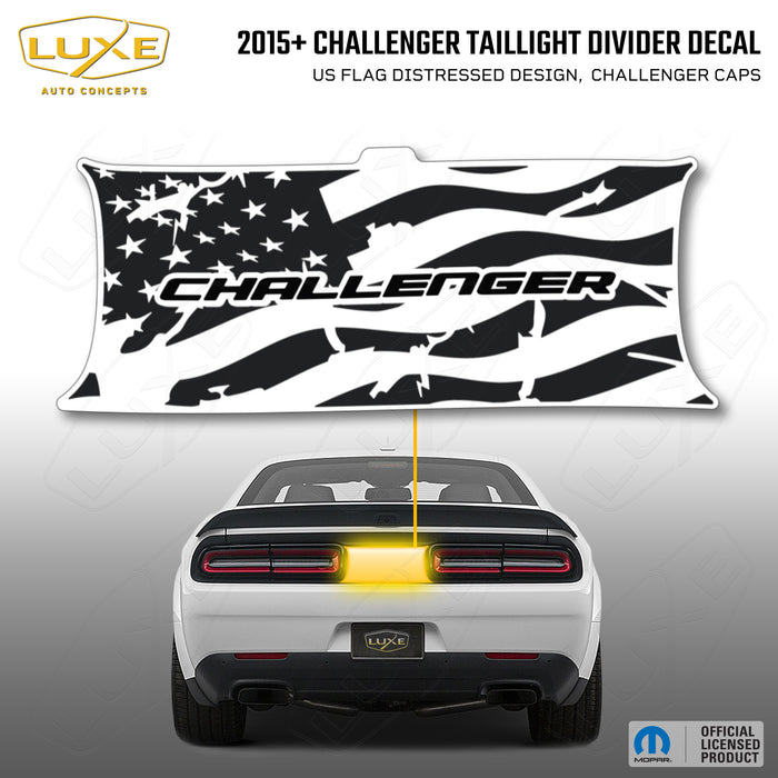 2015+ Challenger Taillight Center Divider Decal - US Flag Distressed Design, Challenger Caps