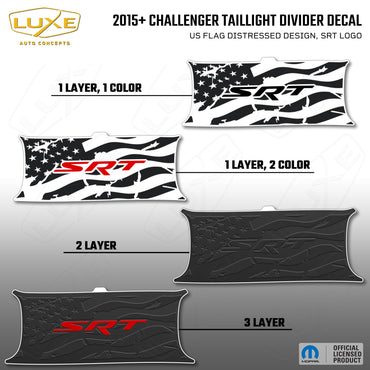 2015+ Challenger Taillight Center Divider Decal - US Flag Distressed Design, SRT Logo Kit