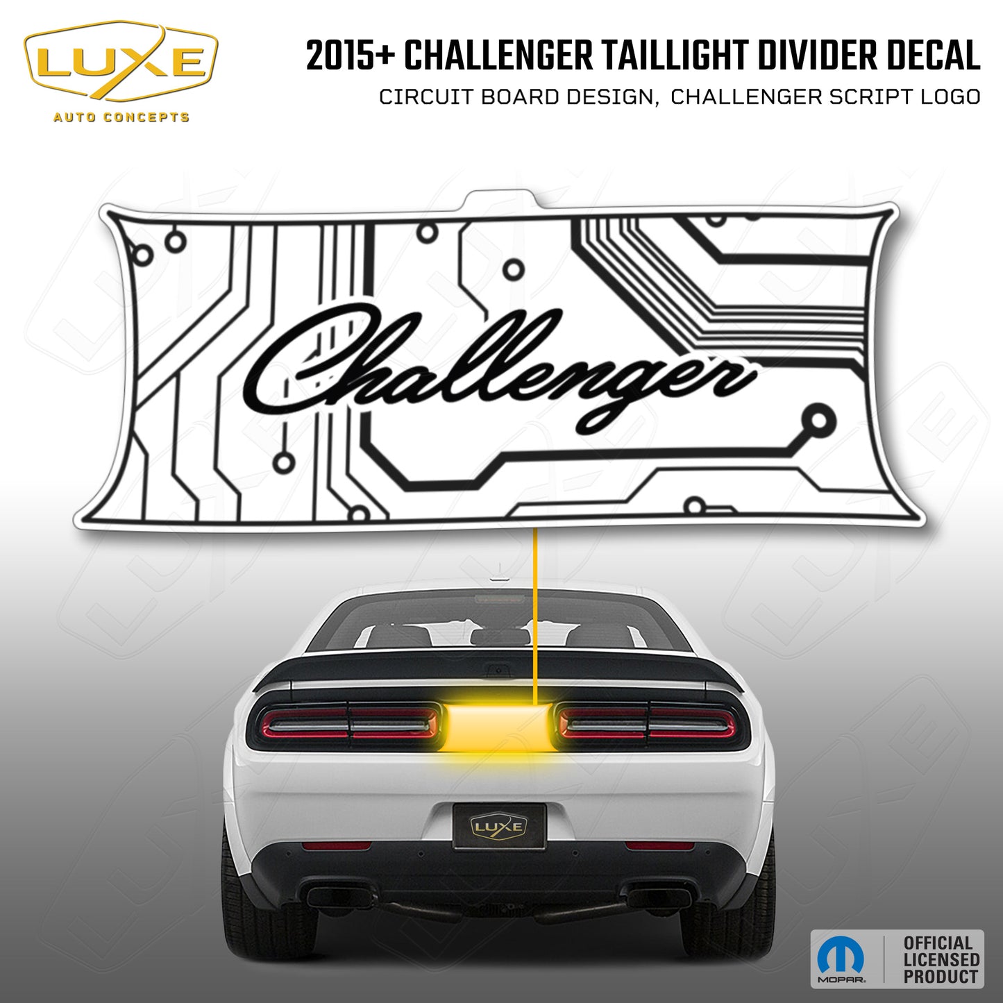 2015+ Challenger Taillight Center Divider Decal - Circuit Board Design, Challenger Script Logo Kit
