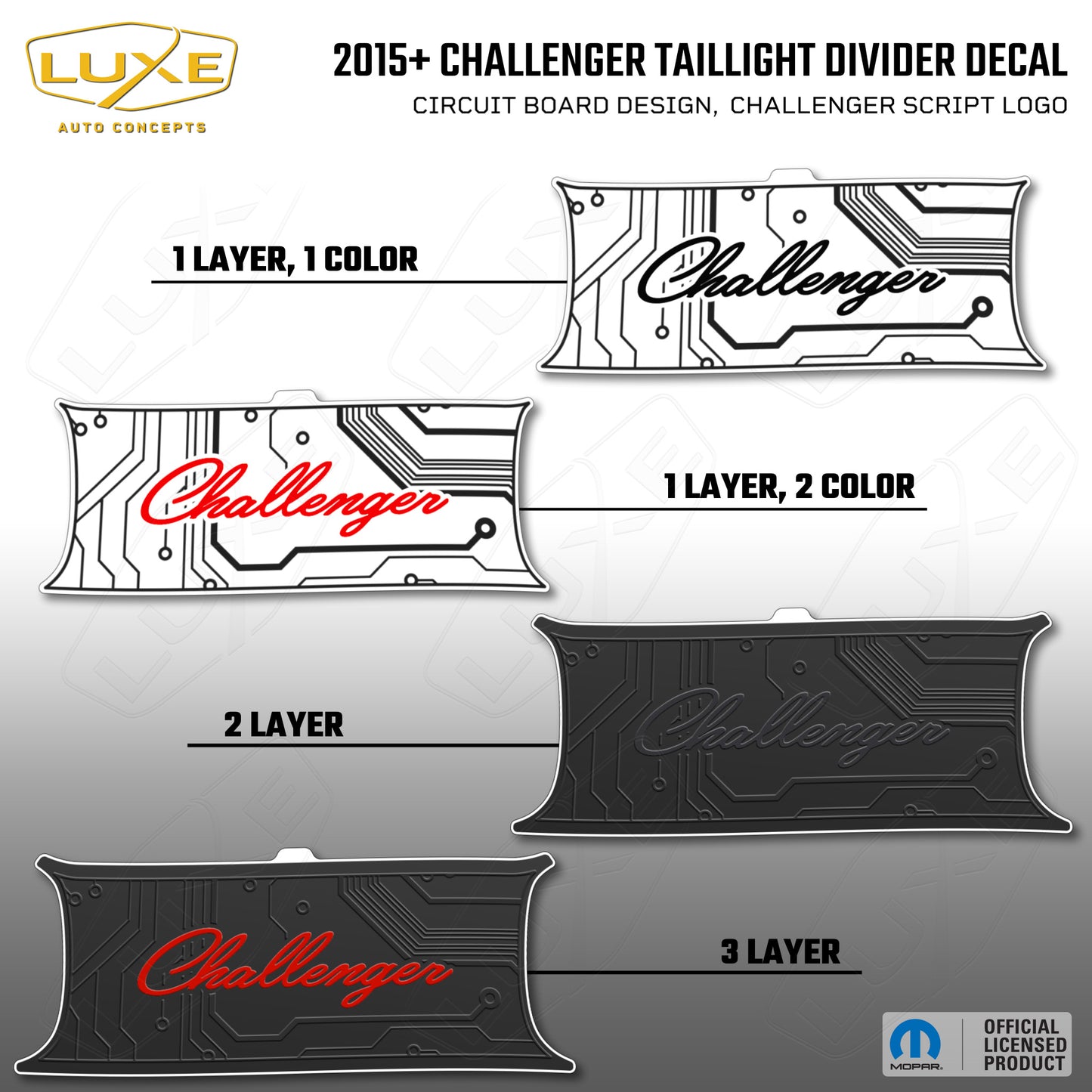 2015+ Challenger Taillight Center Divider Decal - Circuit Board Design, Challenger Script Logo Kit