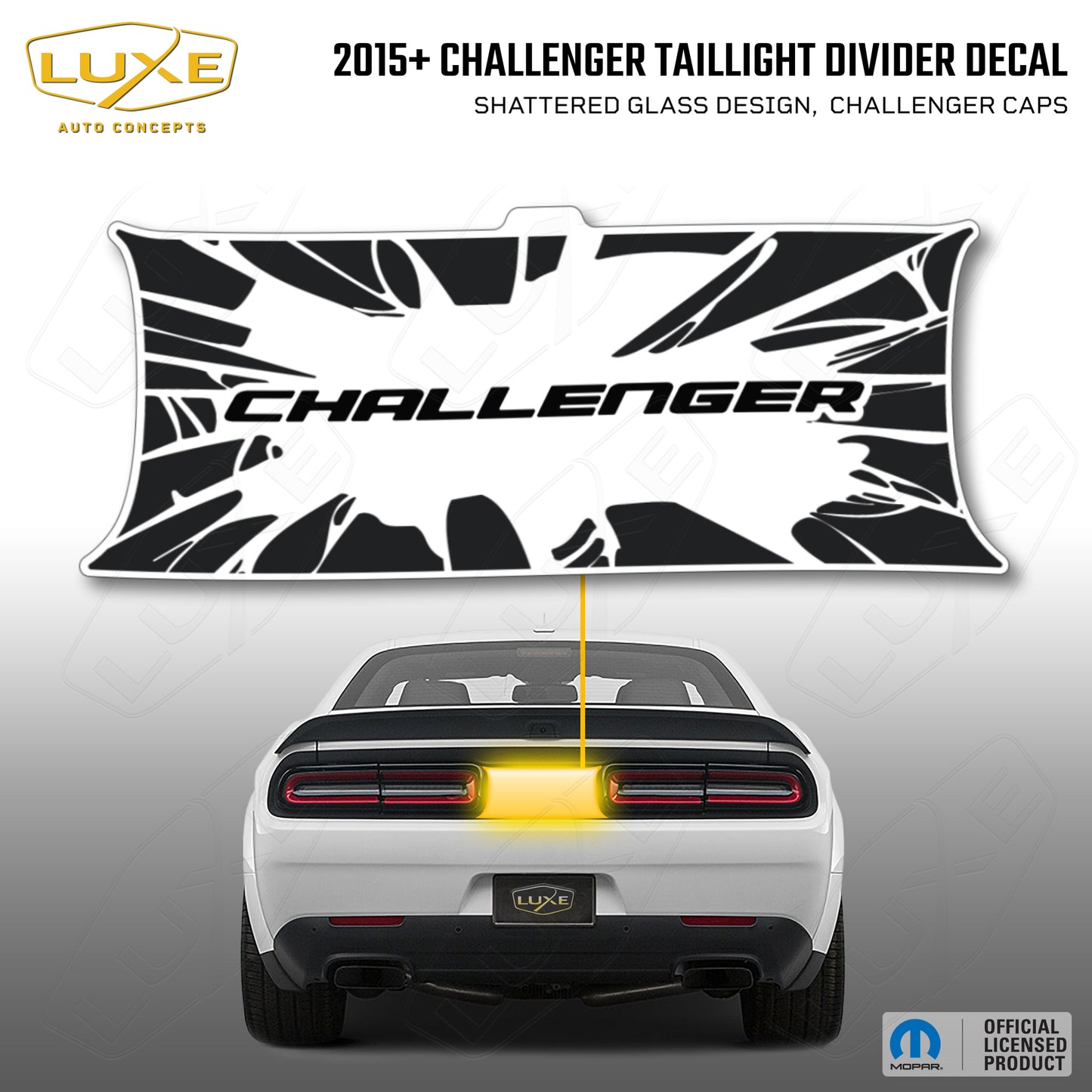 2015+ Challenger Taillight Center Divider Decal - Shattered Glass Design, Challenger Caps Kit