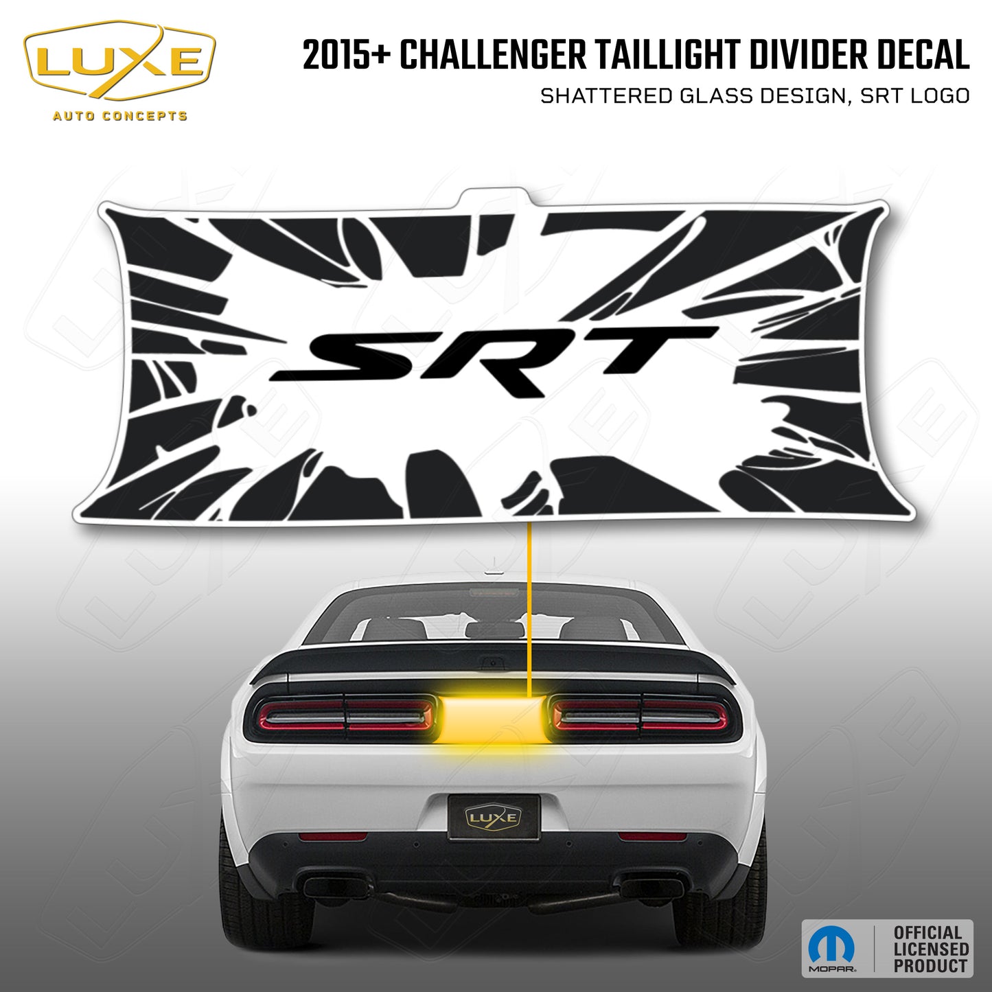 2015+ Challenger Taillight Center Divider Decal - Shattered Glass Design, SRT Logo Kit