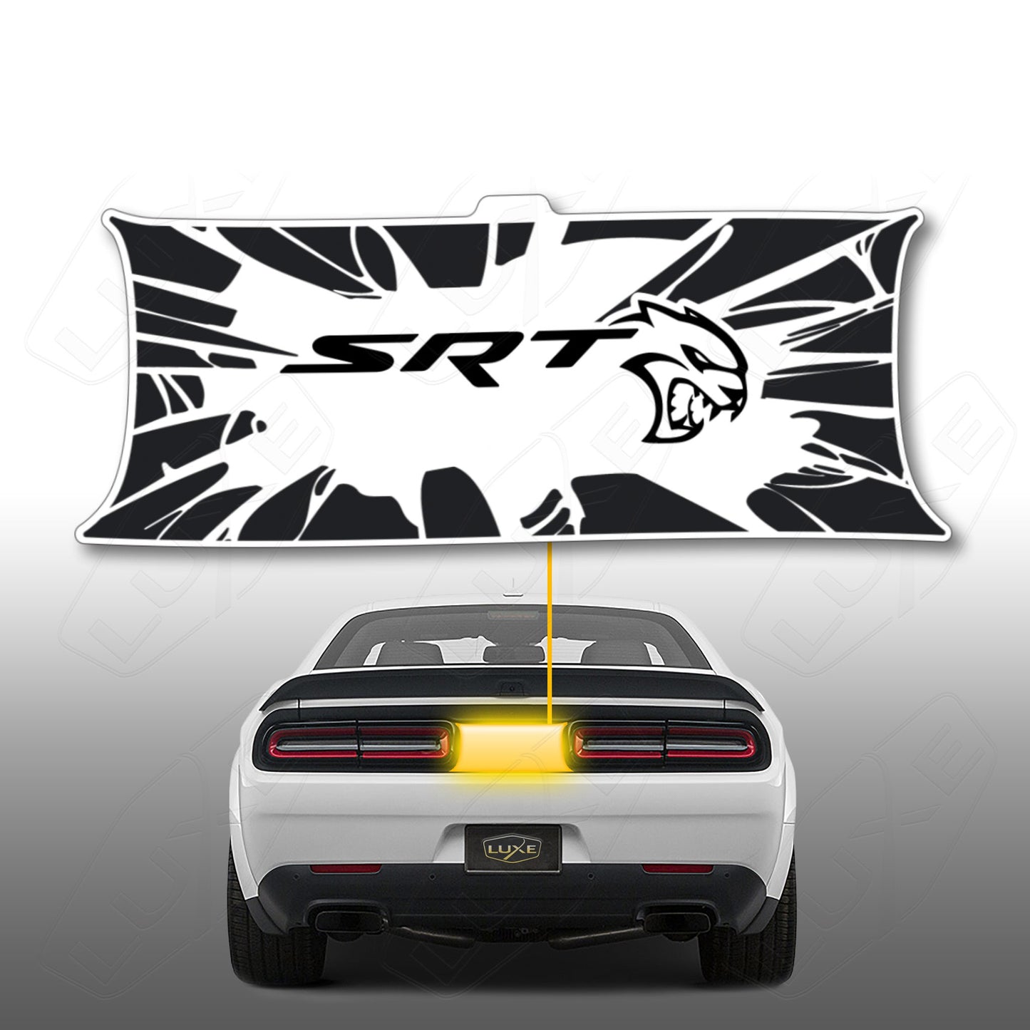 2015+ Challenger Taillight Center Divider Decal - Shattered Glass Design, SRT Hellcat Logo Kit