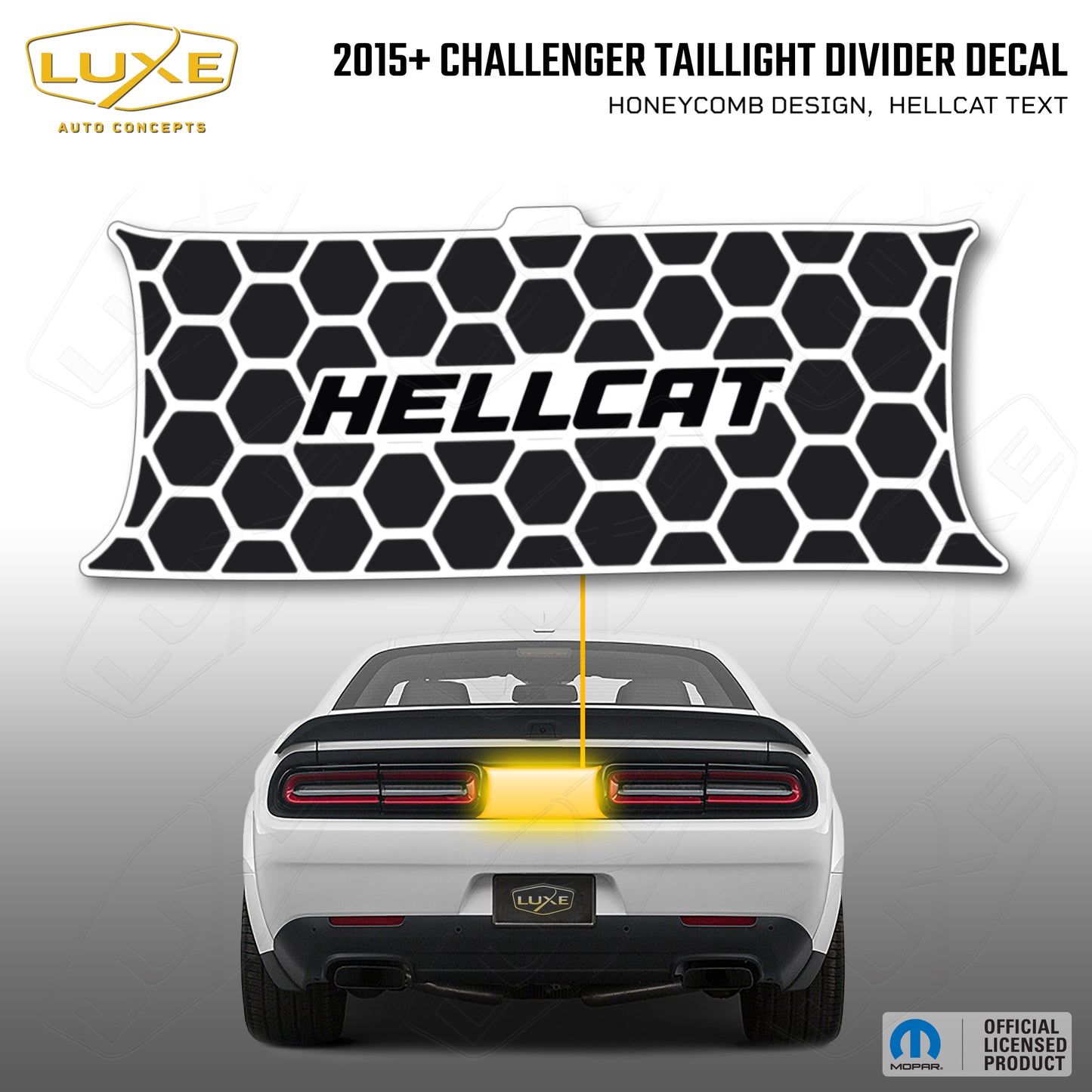 2015+ Challenger Taillight Center Divider Decal - Honeycomb Design, Hellcat Text Kit