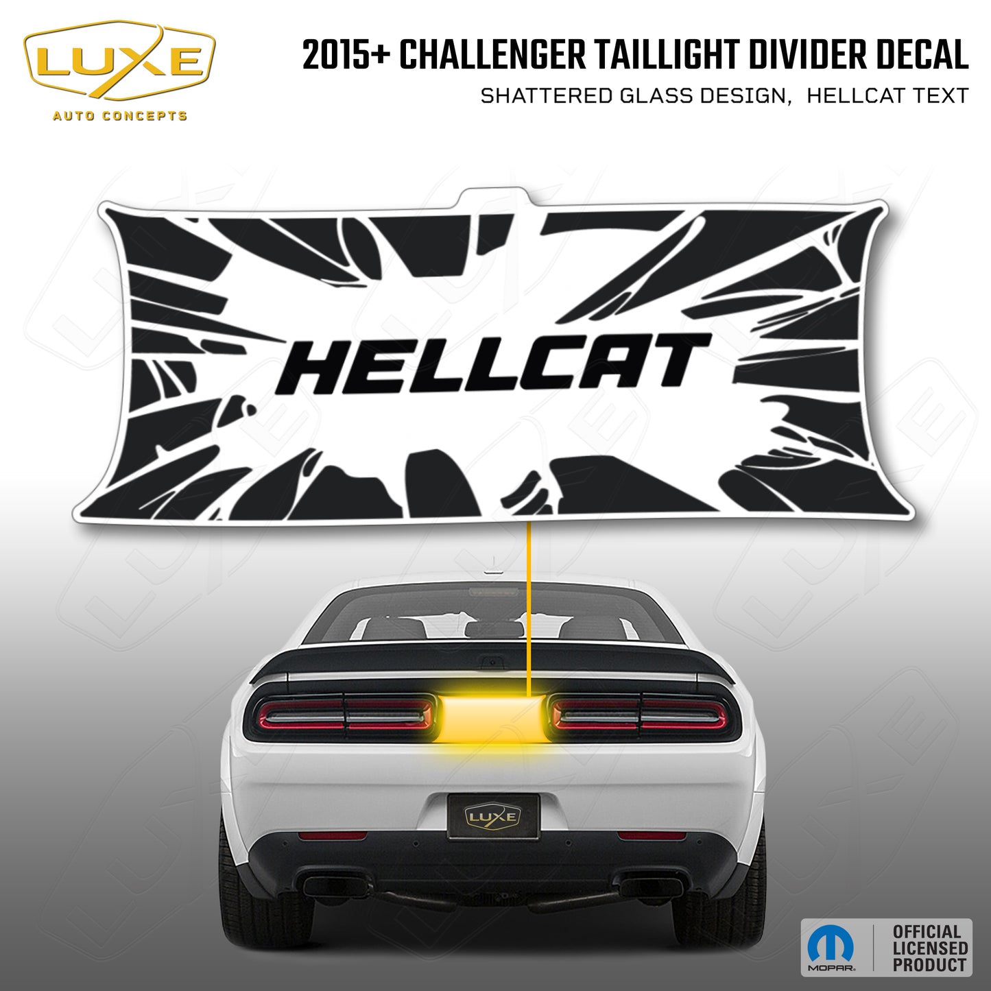 2015+ Challenger Taillight Center Divider Decal - Shattered Glass Design, Hellcat Text Kit