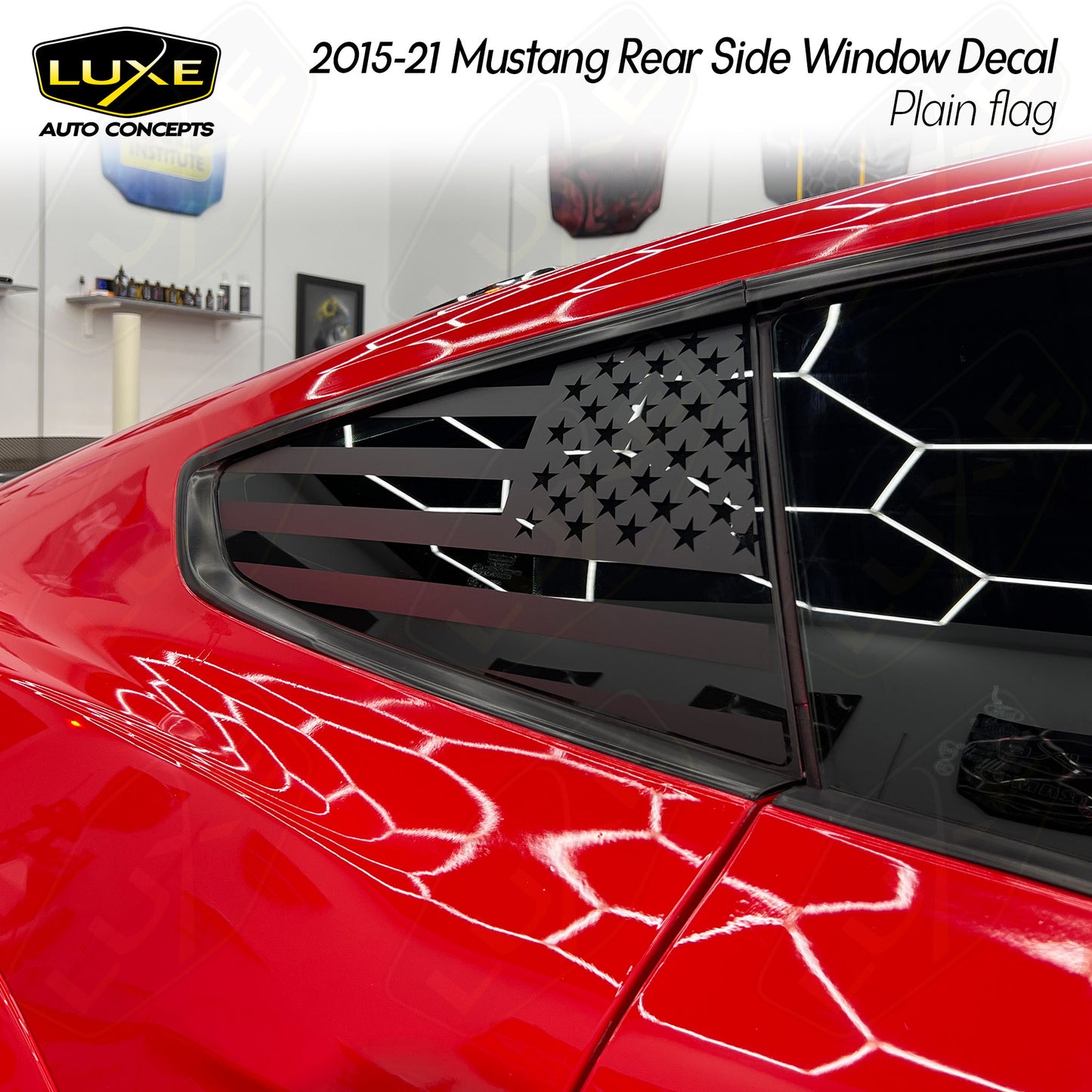 2015+ Mustang Rear Side Window Decal - Plain Flag