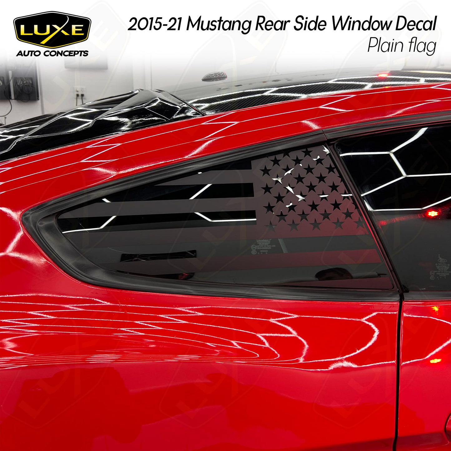 2015+ Mustang Rear Side Window Decal - Plain Flag