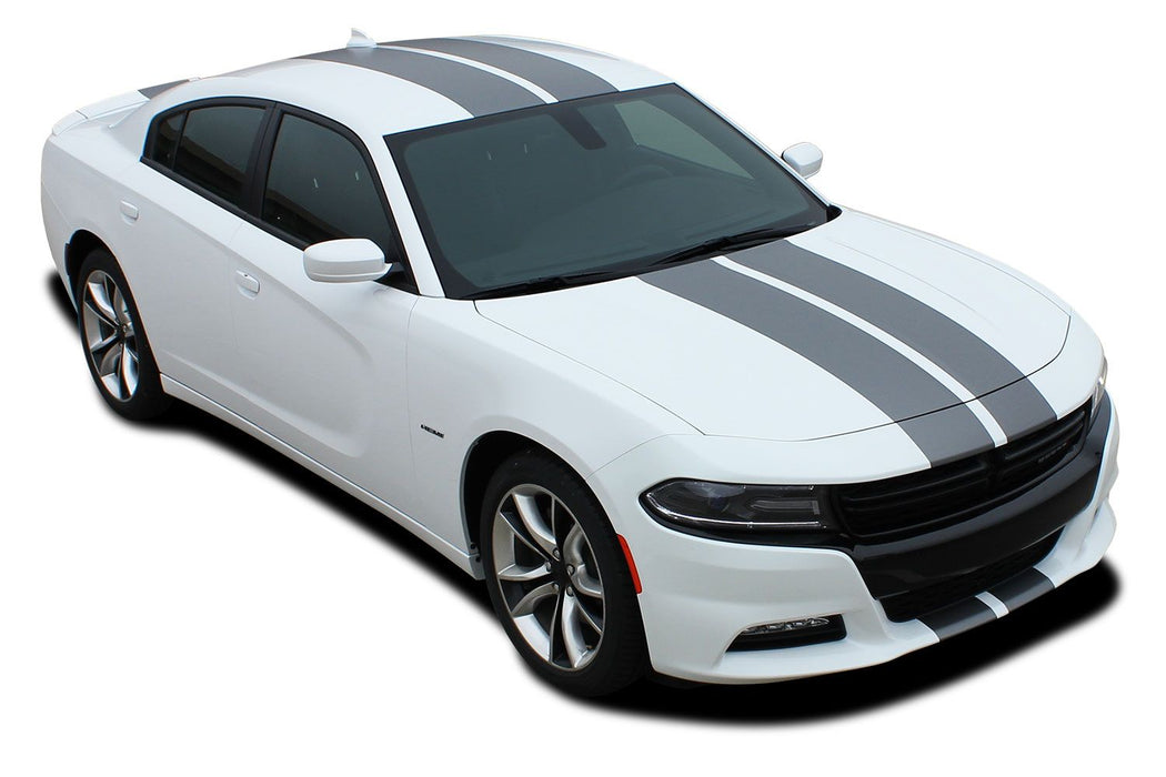 2015+ Dodge Charger N-Charge Rally Stripe Decal - 3M SATIN BLACK / PLAIN HOOD