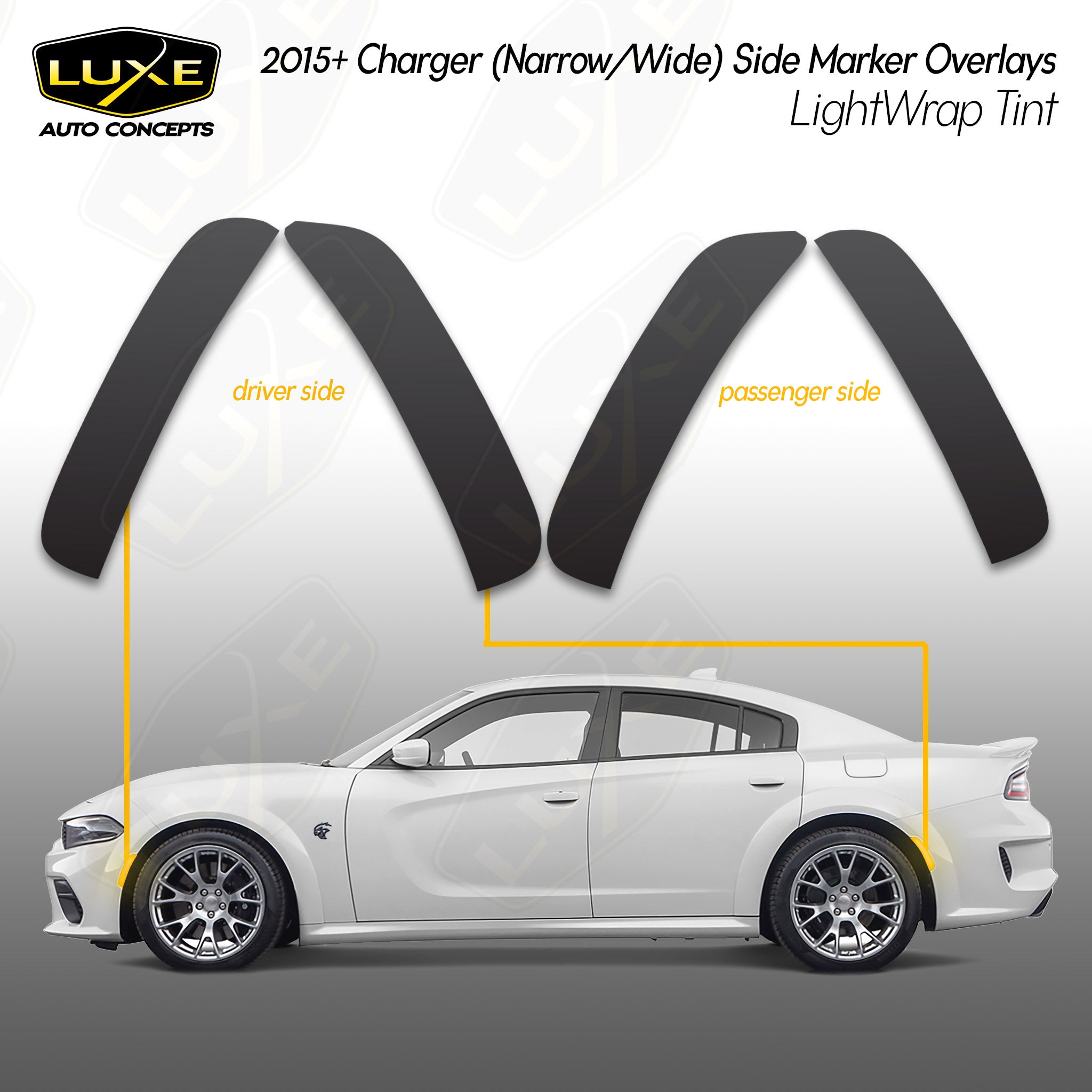 Smoked LED Side Marker Light Set – Front & Rear For 2015–2020 Dodge Charger, Amber+Red, 12V