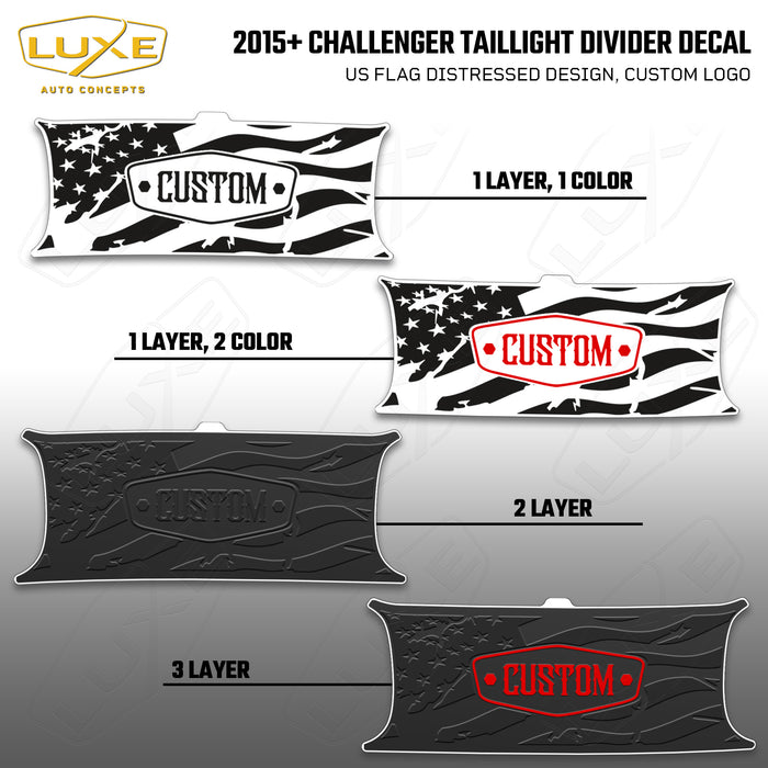 2015+ Challenger Taillight Center Divider Decal - US Flag Distressed Design, Custom Logo
