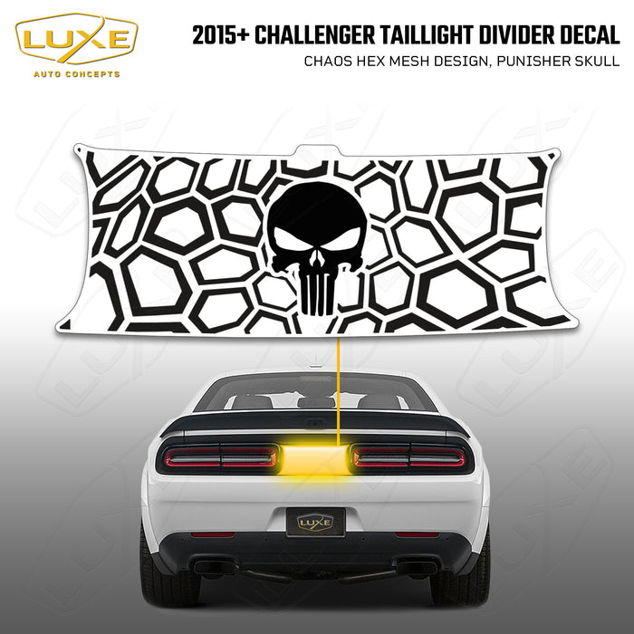 2015+ Challenger Taillight Center Divider Decal - Chaos Hex Mesh Design, Punisher Skull