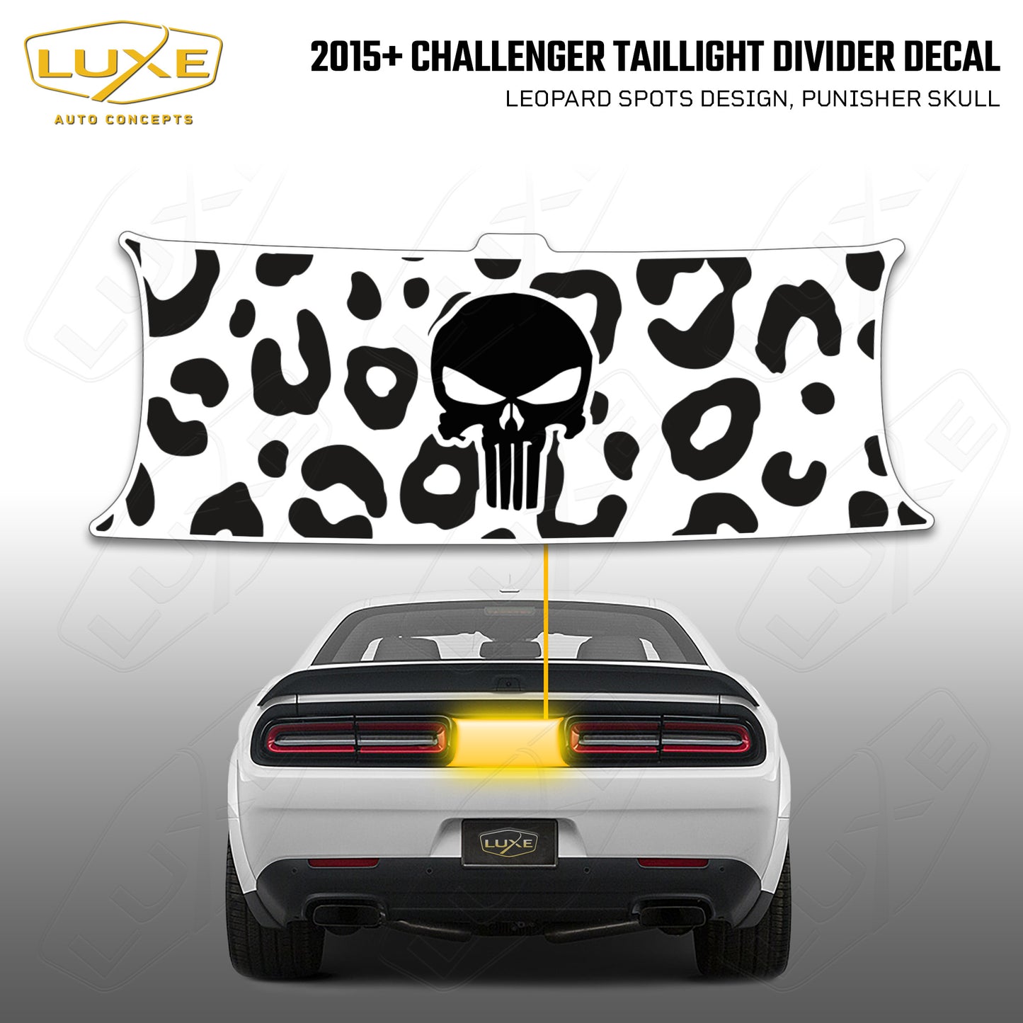 2015+ Challenger Taillight Center Divider Decal - Leopard Spots Design, Punisher Skull Kit