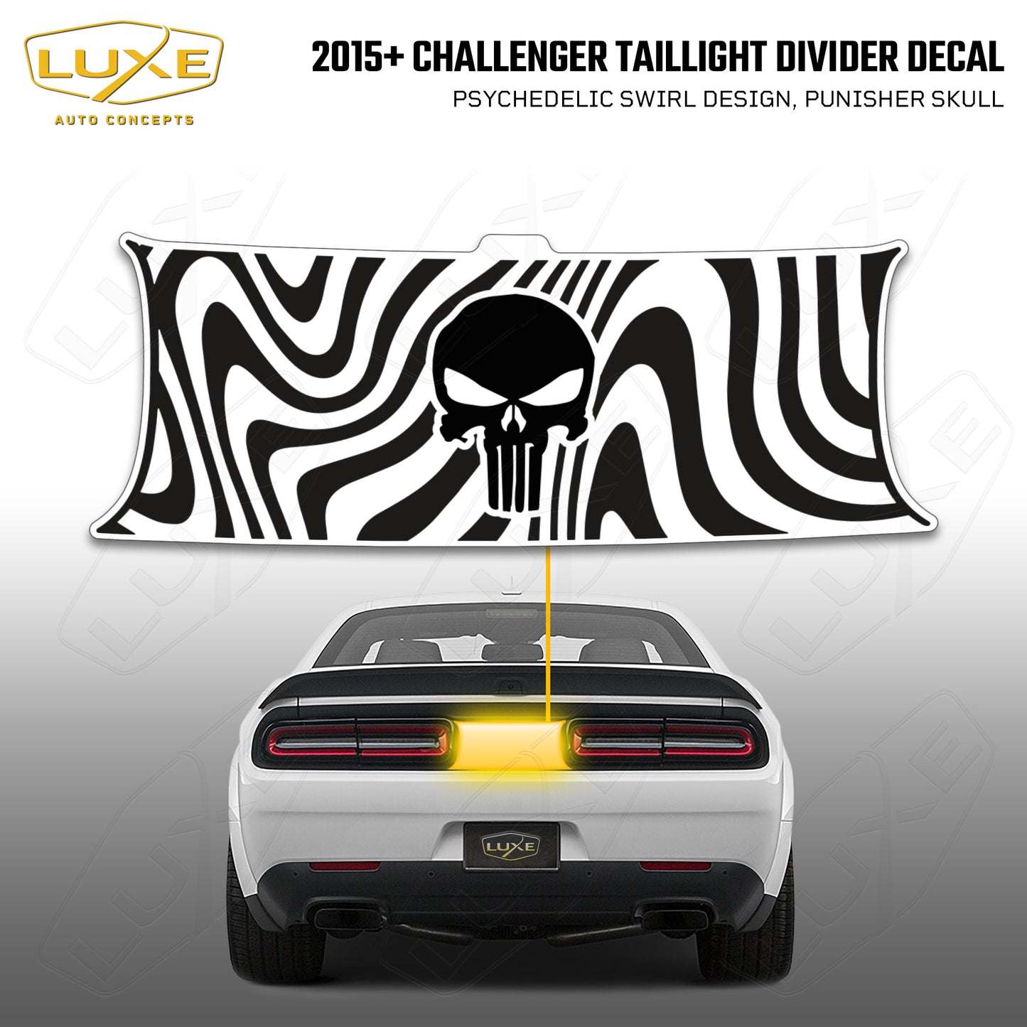 2015+ Challenger Taillight Center Divider Decal - Psychedelic Swirl Design, Punisher Skull