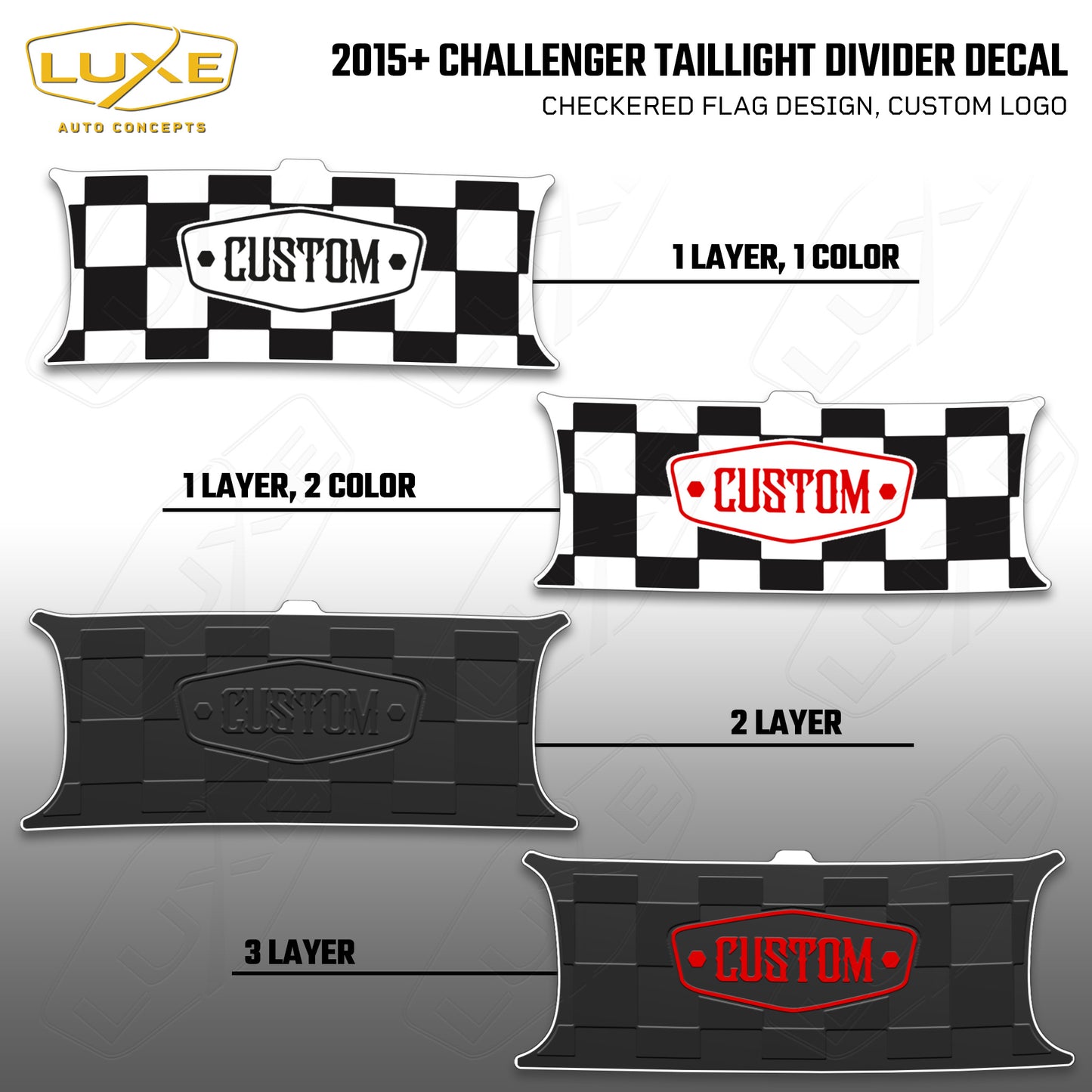 2015+ Challenger Taillight Center Divider Decal - Checkered Flag Design, Custom Logo
