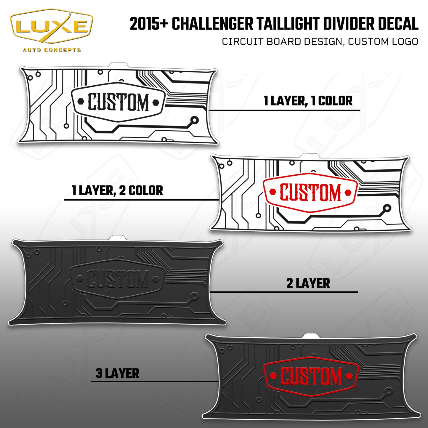 2015+ Challenger Taillight Center Divider Decal - Circuit Board Design, Custom Logo