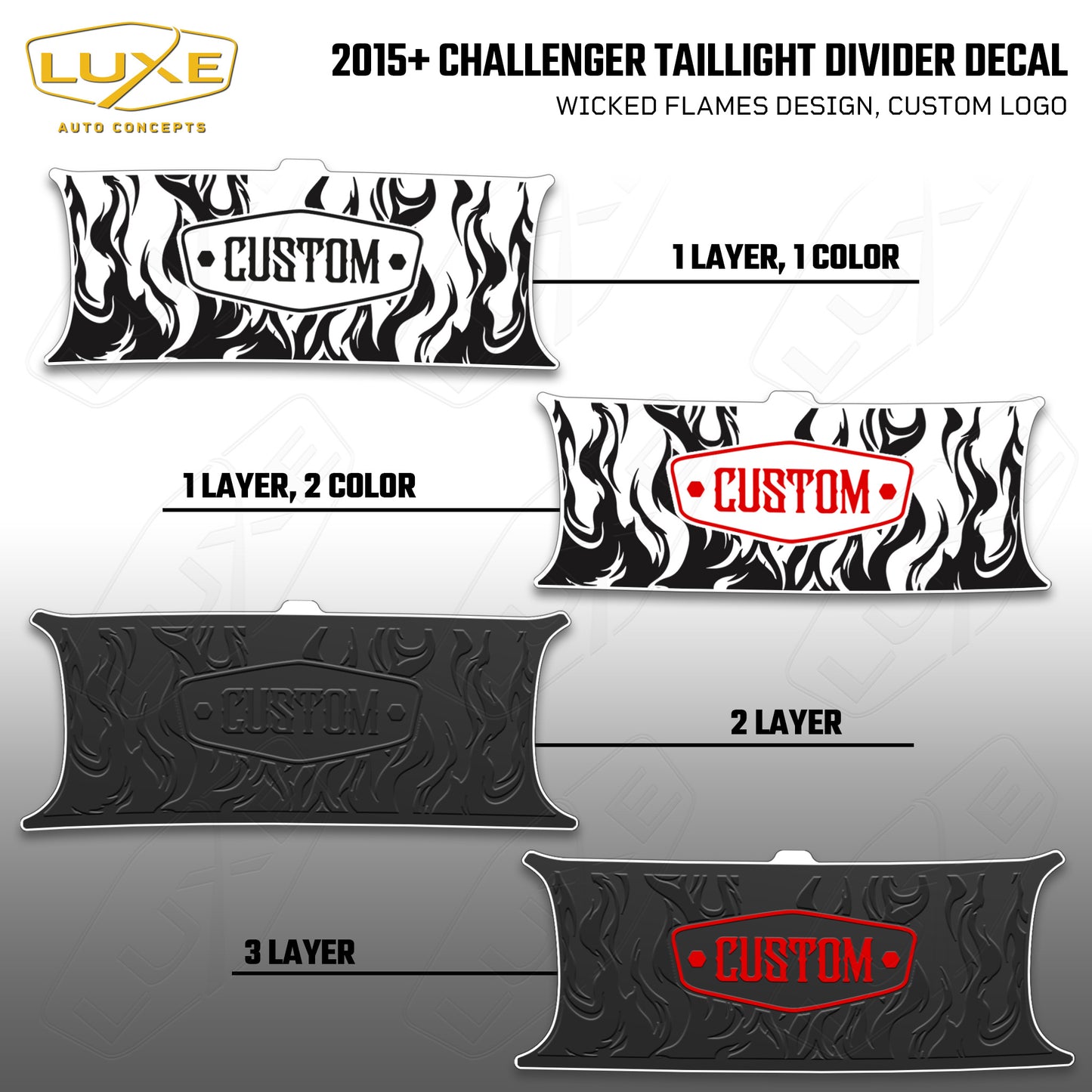 2015+ Challenger Taillight Center Divider Decal - Wicked Flames Design, Custom Logo