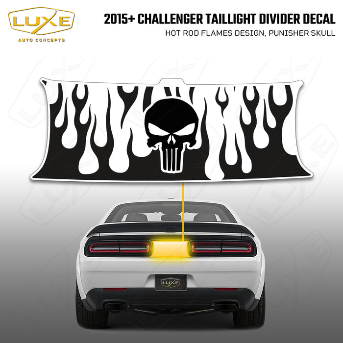 2015+ Challenger Taillight Center Divider Decal - Hot Rod Flames Design, Punisher Skull