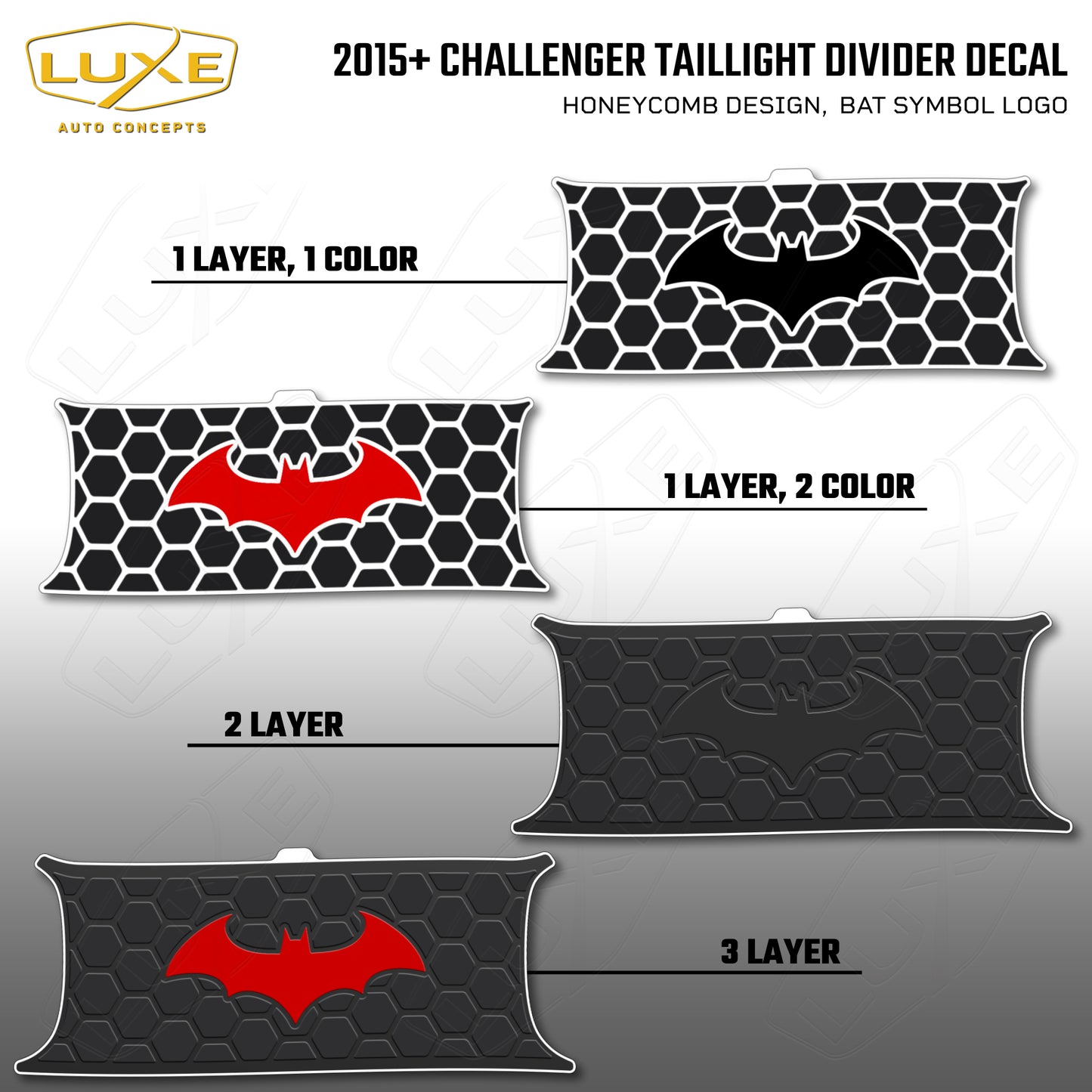 2015+ Challenger Taillight Center Divider Decal - Honeycomb Design, Bat Symbol Kit