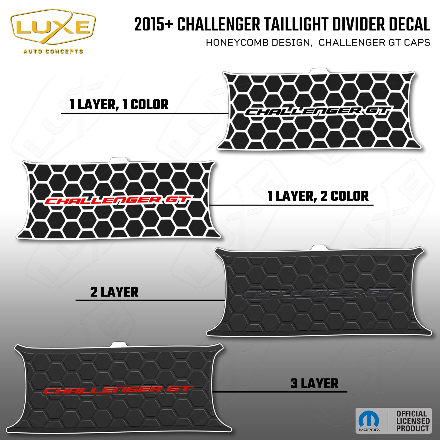 2015+ Challenger Taillight Center Divider Decal - Honeycomb Design, Challenger GT Caps Kit