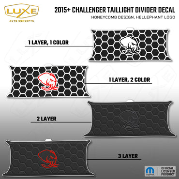 2015+ Challenger Taillight Center Divider Decal - Honeycomb Design, Hellephant Logo Kit