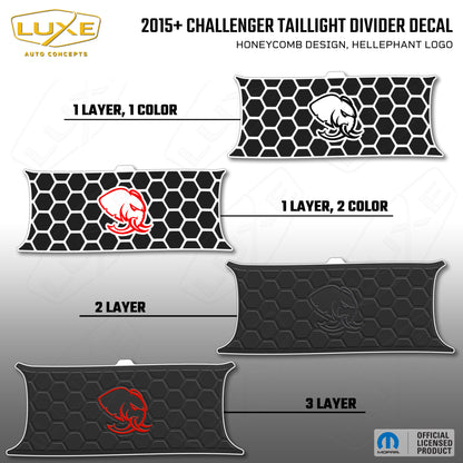 2015+ Challenger Taillight Center Divider Decal - Honeycomb Design, Hellephant Logo Kit