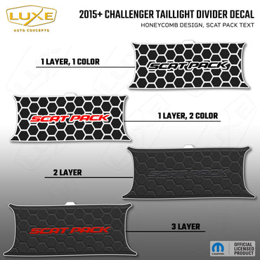 2015+ Challenger Taillight Center Divider Decal - Honeycomb Design, Scat Pack Text Kit