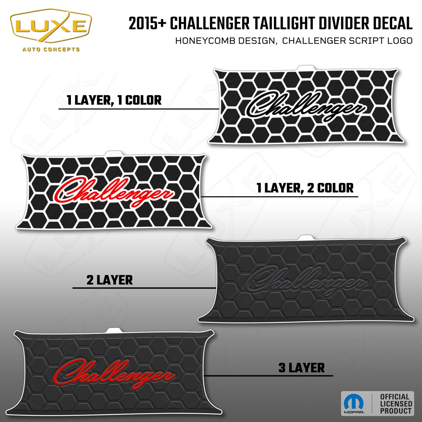 2015+ Challenger Taillight Center Divider Decal - Honeycomb Design, Challenger Script Logo Kit