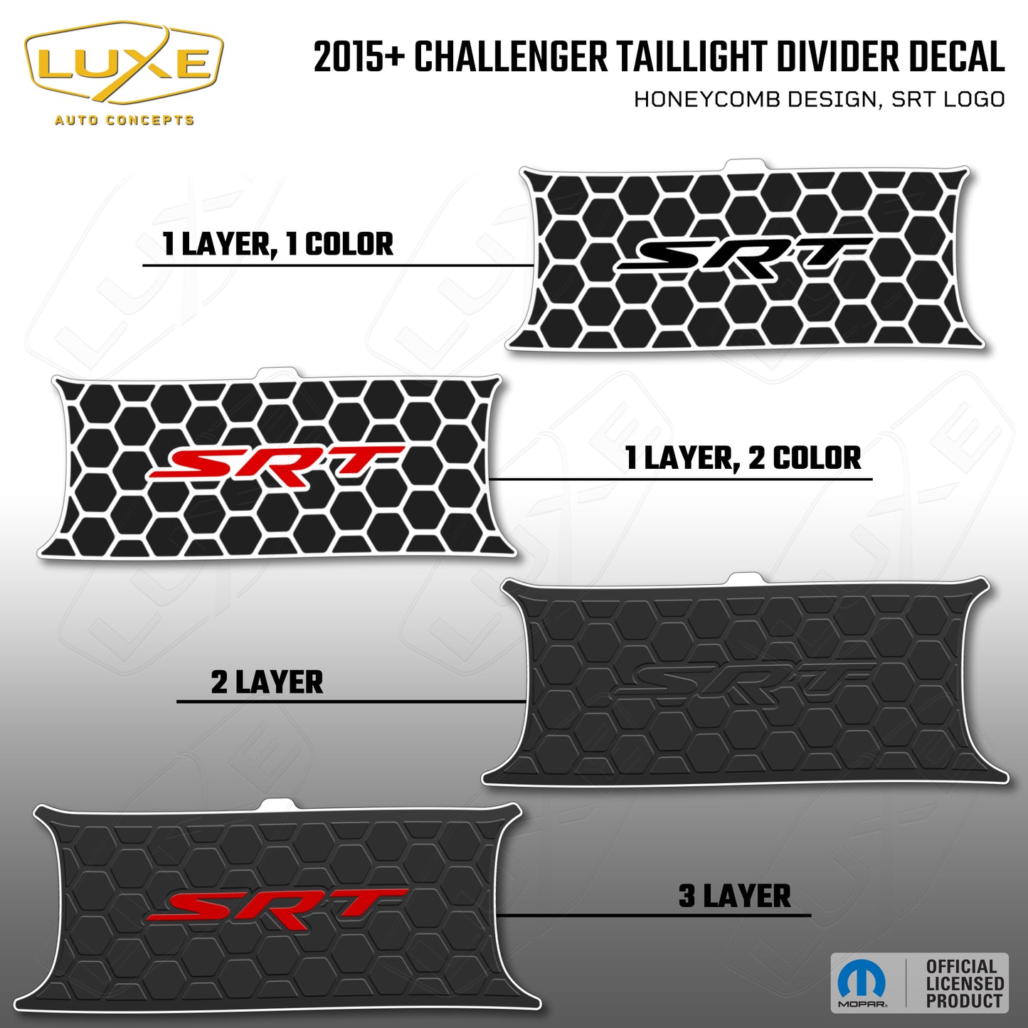 2015+ Challenger Taillight Center Divider Decal - Honeycomb Design, SRT Logo Kit