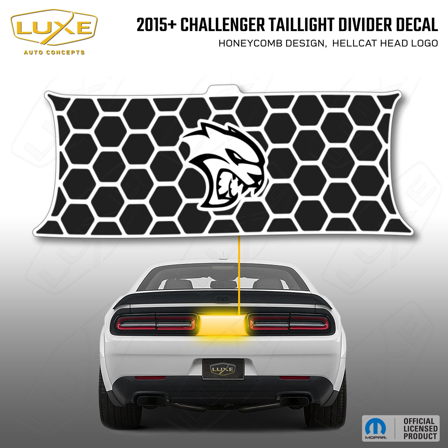 2015+ Challenger Taillight Center Divider Decal - Honeycomb Design, Hellcat Head Logo