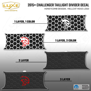 2015+ Challenger Taillight Center Divider Decal - Honeycomb Design, Hellcat Head Logo Kit