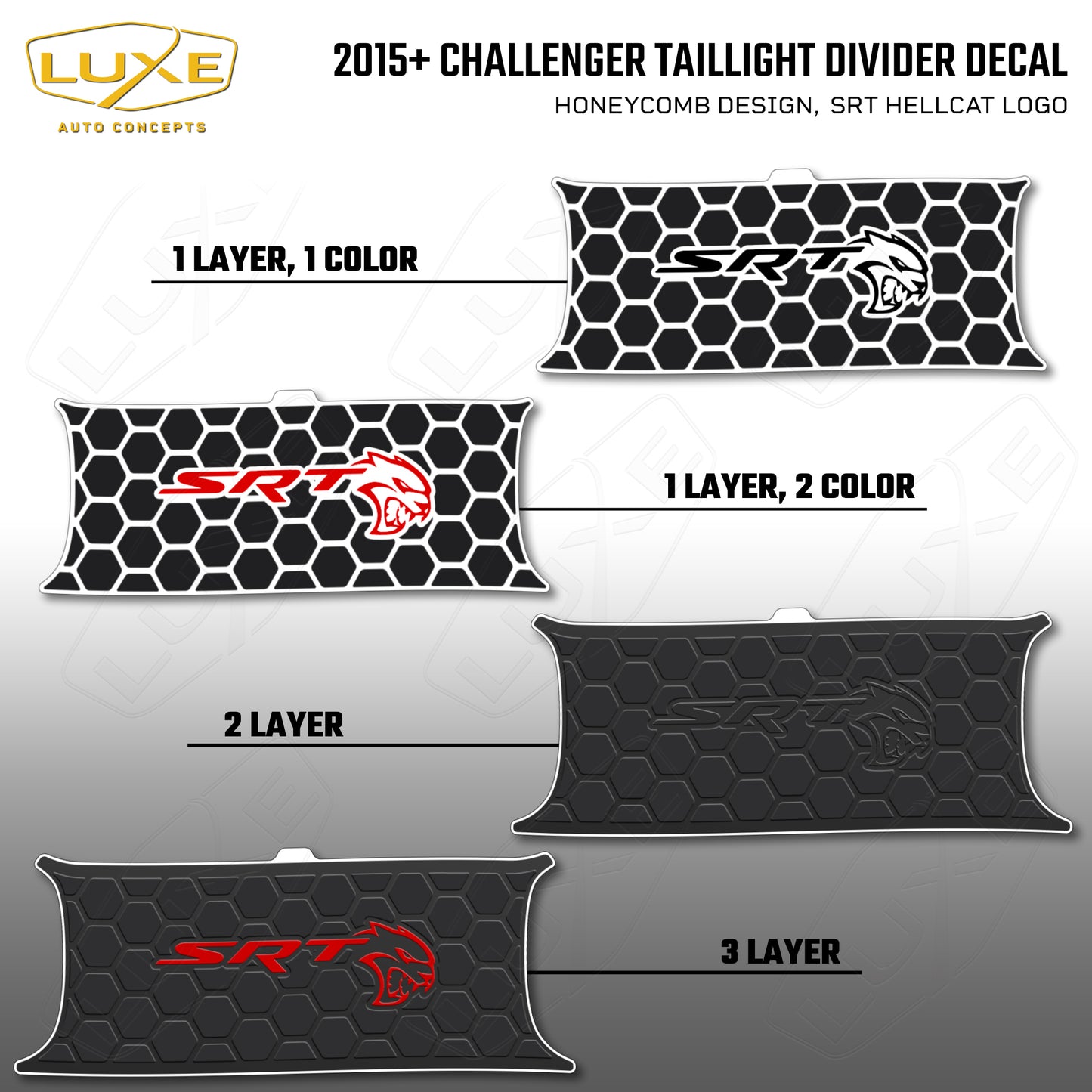 2015+ Challenger Taillight Center Divider Decal - Honeycomb Design, SRT Hellcat Logo Kit