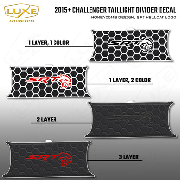 2015+ Challenger Taillight Center Divider Decal - Honeycomb Design, SRT Hellcat Logo Kit