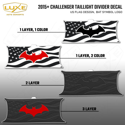 2015+ Challenger Taillight Center Divider Decal - US Flag Design, Bat Symbol Kit
