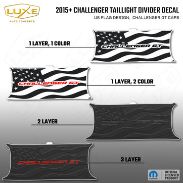 2015+ Challenger Taillight Center Divider Decal - US Flag Design, Challenger GT Caps