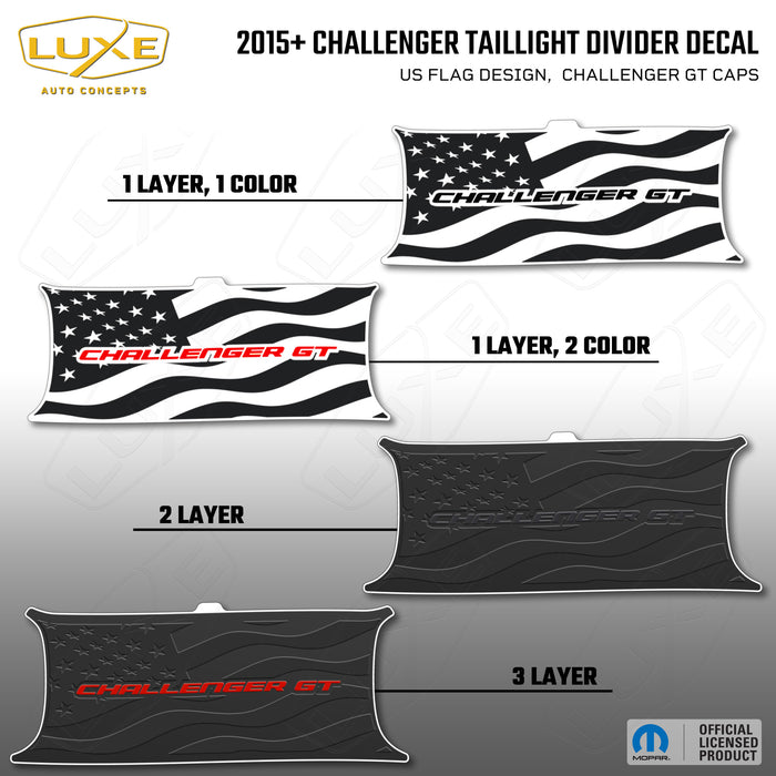 2015+ Challenger Taillight Center Divider Decal - US Flag Design, Challenger GT Caps