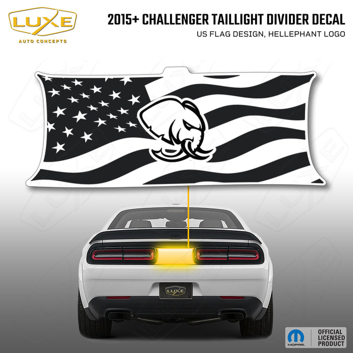 2015+ Challenger Taillight Center Divider Decal - US Flag Design, Hellephant Logo