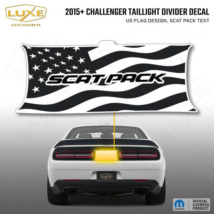 2015+ Challenger Taillight Center Divider Decal - US Flag Design, Scat Pack Text