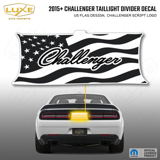 2015+ Challenger Taillight Center Divider Decal - US Flag Design, Challenger Script Logo Kit