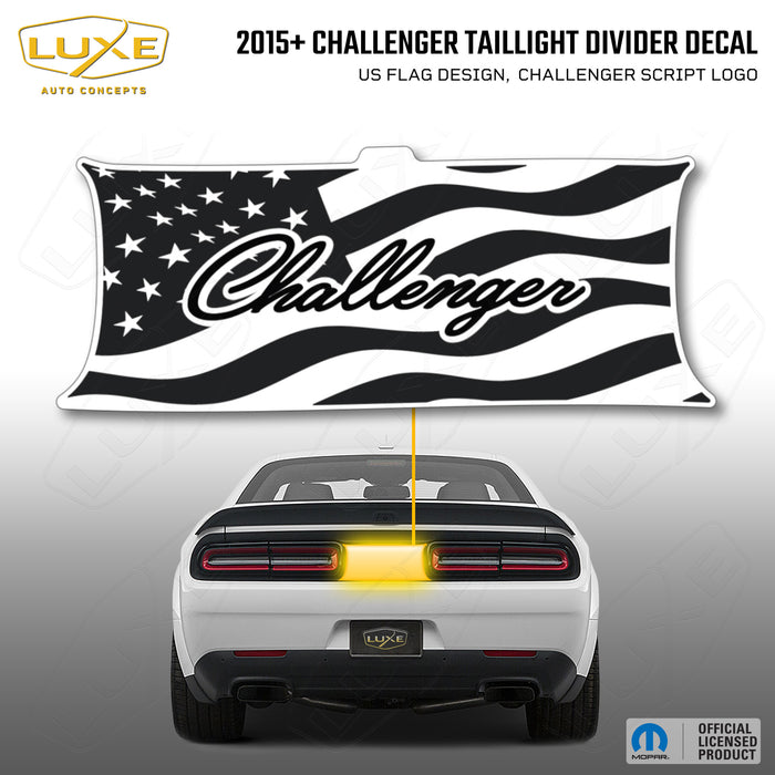 2015+ Challenger Taillight Center Divider Decal - US Flag Design, Challenger Script Logo