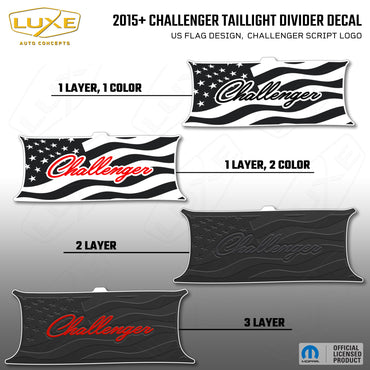 2015+ Challenger Taillight Center Divider Decal - US Flag Design, Challenger Script Logo Kit