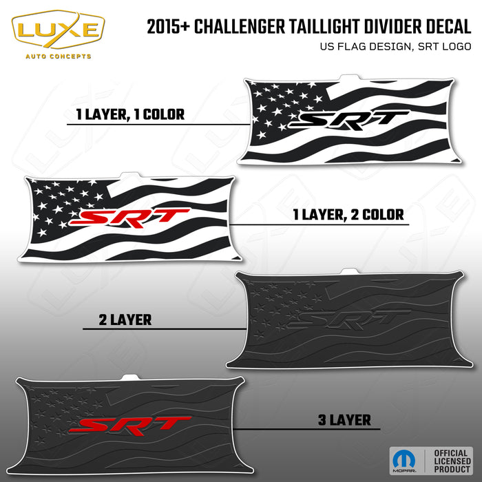 2015+ Challenger Taillight Center Divider Decal - US Flag Design, SRT Logo
