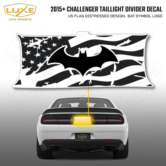 2015+ Challenger Taillight Center Divider Decal - US Flag Distressed Design, Bat Symbol