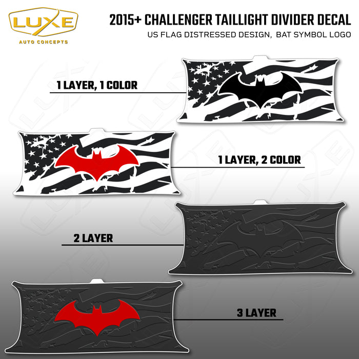2015+ Challenger Taillight Center Divider Decal - US Flag Distressed Design, Bat Symbol