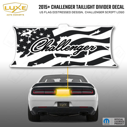 2015+ Challenger Taillight Center Divider Decal - US Flag Distressed Design, Challenger Script Logo Kit